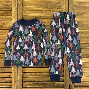 Hanna Andersson Kids Pajama Set - Navy with Multicolor Trees Family Match Size 4